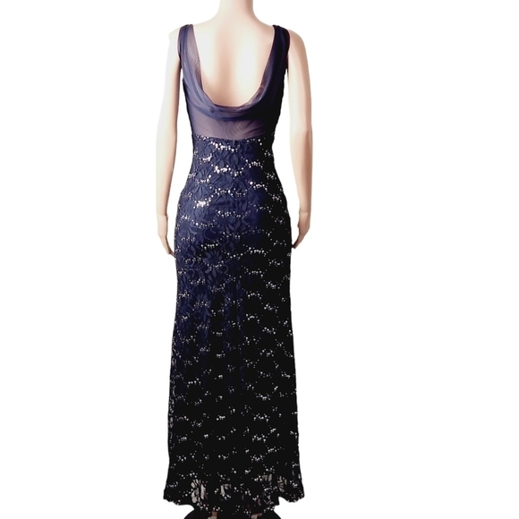 B. Darlin Blue Formal Deep V Sheer Back Maxi Sequin Dress Size: 1/2 - Picture 6 of 13